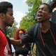 A protester expresses his anger at law enforcement regarding the shooting death of 18-year-old Michael Brown by a Ferguson, Mo., police officer, during a protest outside Ferguson Police Department headquarters Aug. 11, 2014.
Michael B. Thomas/Getty Images